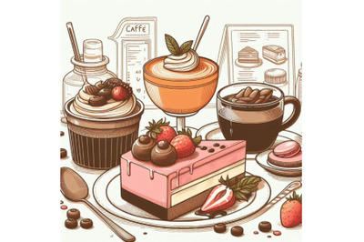 Hand drawn dessert minimal design&2C; caf&2C; confe