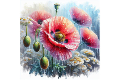 04 a beautiful poppy flower with waterdrops