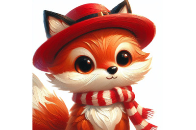 04 Cute fox cartoon with red hat