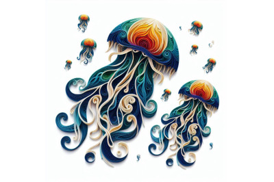 04 Hand drawn vector jellyfish. Sea