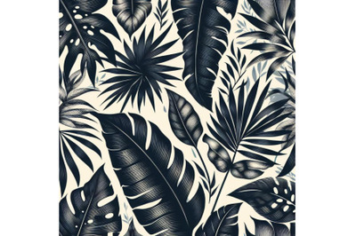 Tropical leaves hand drawn seamless pattern