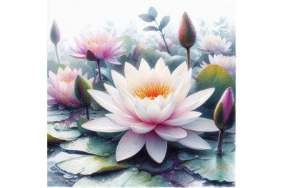 Watercolor beautiful water lily