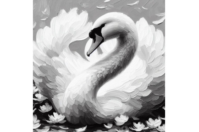 04 White swan with long plumage, in monoc