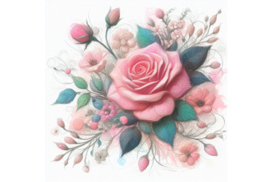 05  A pink rose Line Art and Pastel Abstra