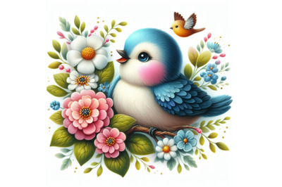 05  cute bird decorated with flowers