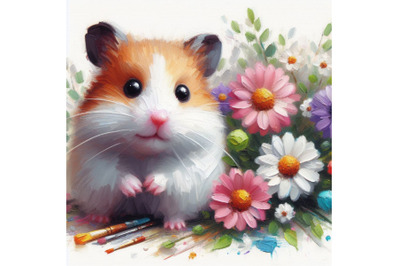 05  cute hamster with painted flower