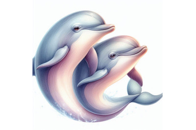 Watercolor pair of lovely dolphins isolated on whit