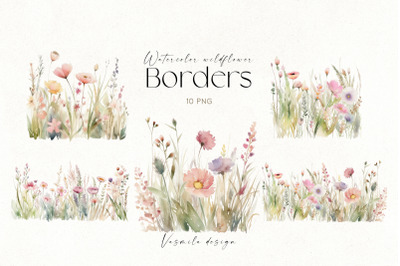 Watercolor Wildflower Borders, Meadow Flowers PNG