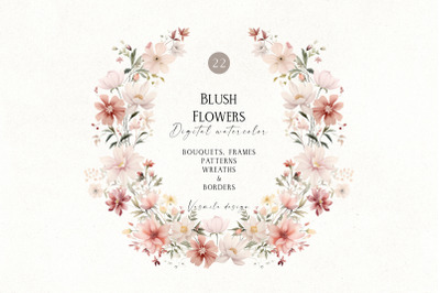 Watercolor Blush Flower Borders PNG, Soft Pink Flower Bouquets