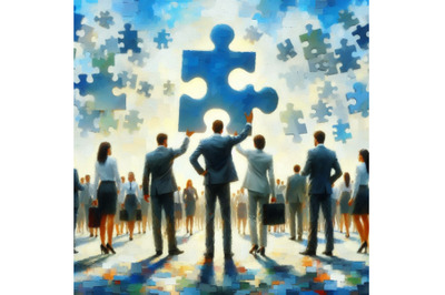 05 Business People Holding the big jigsaw