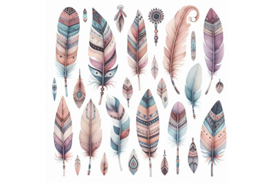 Watercolor tribal feather set