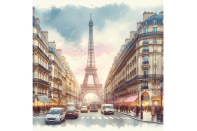 Paris watercolor illustration