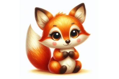 Cute watercolor cartoon fox isolate on white background