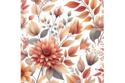 Autumn leaves and flowers watercolor seamless p