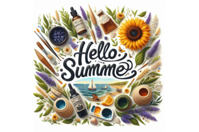 05 Hello summer lettering. Vector