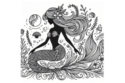 Beautiful mermaid silhouette boho style