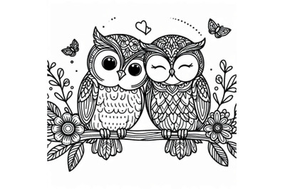 owls in love sitting on branch