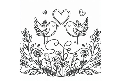 Romantic card with birds in love