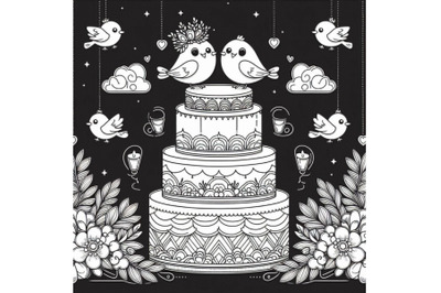 Wedding cake with cute birds