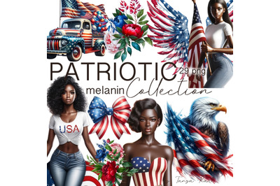 USA Black Woman Clipart Pack, Fourth of July