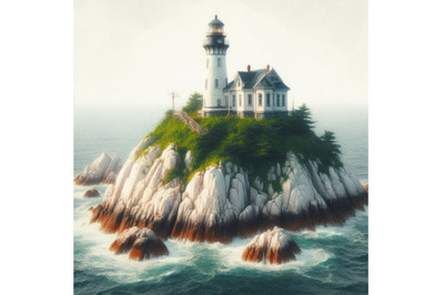 05 Lighthouse on rock island in sea