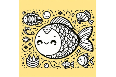 Cute cartoon fish on white background