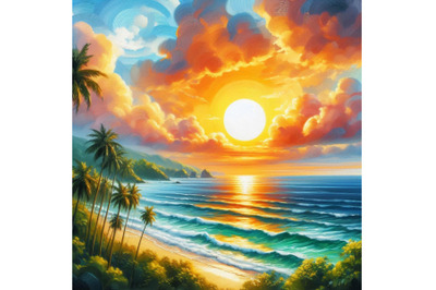 05 Tropical sunset seascape with palm tr