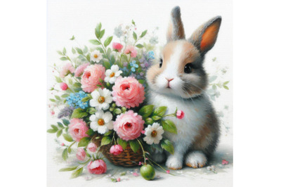 06 a rabbit bunny with a bouquet of flowers