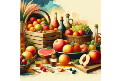 06 Abstract peach Fruit Market retro poster