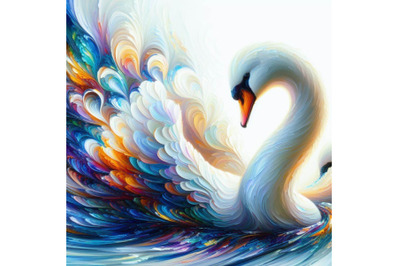 06 Abstract swan art. Iridescent plumage bir