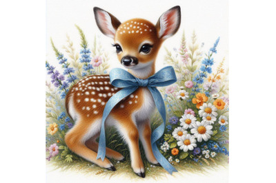 06 Baby Deer with the blue ribbon surround