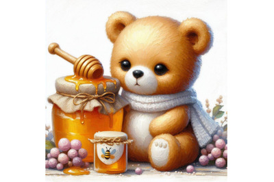 06 cute bear holding honey jar