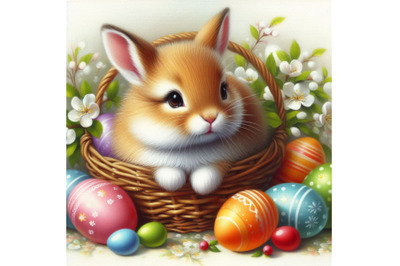 06 Easter Bunny with Decorated Eggs in Bas