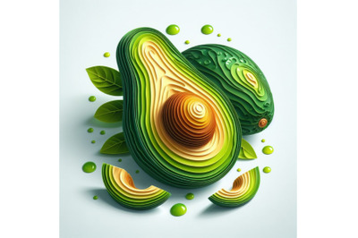 06 Vector paper cut green avocado fruit, cu