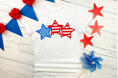 Patriotic Trio of Stars | Applique Embroidery