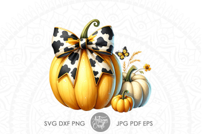 Pumpkin with Coquette Bow in cow print | Western Halloween