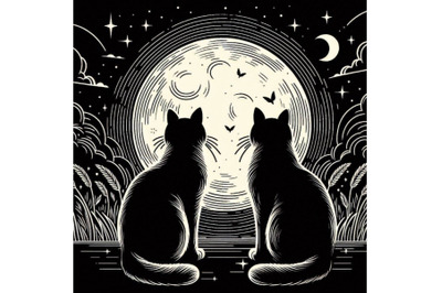 Couple of cats watching the moonlight