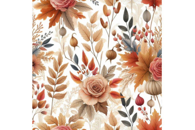 Autumn watercolor floral seamless pattern