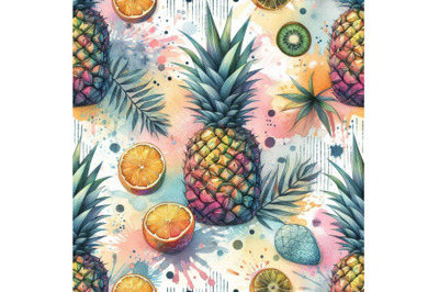 Colorful pineapple with watercolor and grunge textures