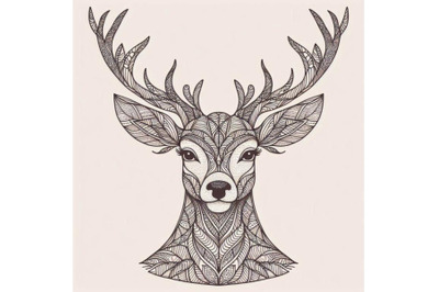 Deer head stylized in zentangle style