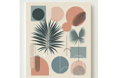 Abstract geometric, natural shapes poster set in mid c