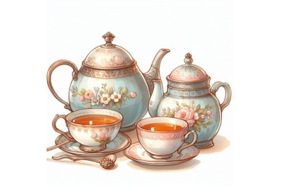 Watercolor tea set