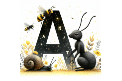 animal alphabet A with ant