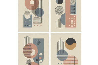 Abstract geometric&2C; natural shapes poster set in mid c