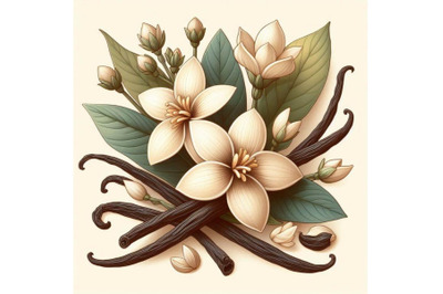 Vanilla flowers and pods