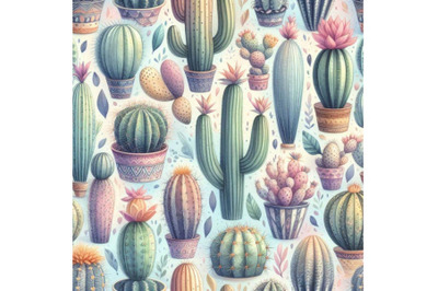 Watercolor seamless cactus pattern