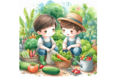 Kids in a vegetable garden