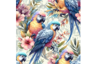 Watercolor parrots seamless pattern