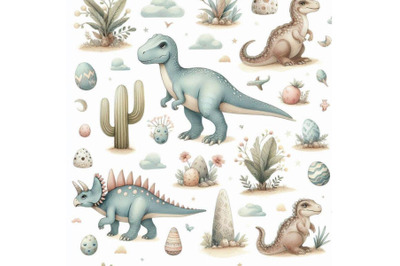 Dinosaur watercolor seamless pattern