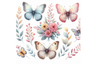 Watercolor butterfly set